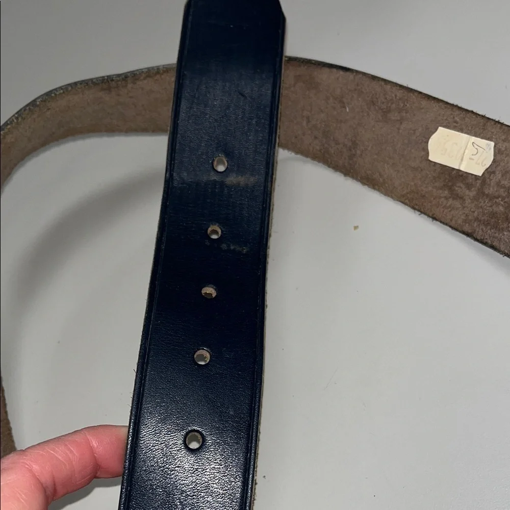 Echo Navy Leather Belt with Silver Tone & Tan Twine Buckle size small